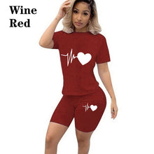 Load image into Gallery viewer, Women Fashion Solid Color Print 2 Piece Sets Casual Sports Short Sleeve T-shirt + Shorts
