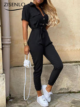 Load image into Gallery viewer, Women New Casual Lapel Lace-up Jumpsuit  One Pieces Bodysuit
