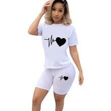 Load image into Gallery viewer, Women Fashion Solid Color Print 2 Piece Sets Casual Sports Short Sleeve T-shirt + Shorts
