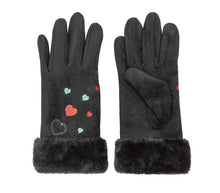 Load image into Gallery viewer, Women&#39;S Gloves Winter Warm Color Suede Five Fingers Gloves Cute With Embroidered Heart Autumn Plus Velvet Thick Touch Screen
