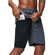 Load image into Gallery viewer, Men&#39;s music shorts 2 in 1 running shorts security pockets shorts quick drying sports shorts built-in pockets hip zipper pockets
