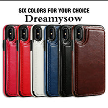 Load image into Gallery viewer, Card Slot Holder Cover Case For iPhone 8 7 6 6S Plus X 10 XS SE 5S 5 For Samsung Note8 S8 Plus S7 Edge Luxury Retro Leather Bag
