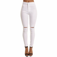 Load image into Gallery viewer, Autumn White Hole Skinny Ripped Jeans Women Jeggings Cool Denim High Waist Pants Capris Female Skinny Black Casual Jeans
