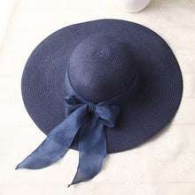 Load image into Gallery viewer, Sun Hats Hand Made Straw Hat Female Ribbon Bow-knot Wide Brim Beach Hat
