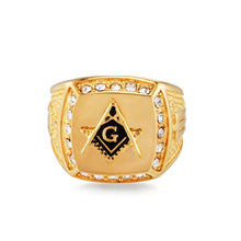 Load image into Gallery viewer, Vintage Crystal Masonic Gold Color Men Ring
