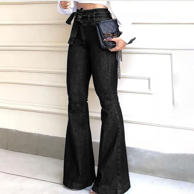 Women's Jeans High Waist Denim Flare Pants Street Style Blue Skinny Sexy Vintage Ladies Flared Trousers Bell Bottom Jeans Fall