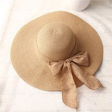 Load image into Gallery viewer, Sun Hats Hand Made Straw Hat Female Ribbon Bow-knot Wide Brim Beach Hat
