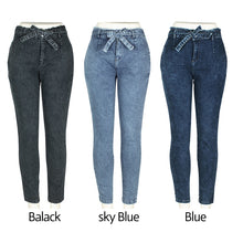 Load image into Gallery viewer, High Waist Jeans Women Streetwear Bandage Denim Plus Size Jeans Femme Pencil Pants Skinny Jeans

