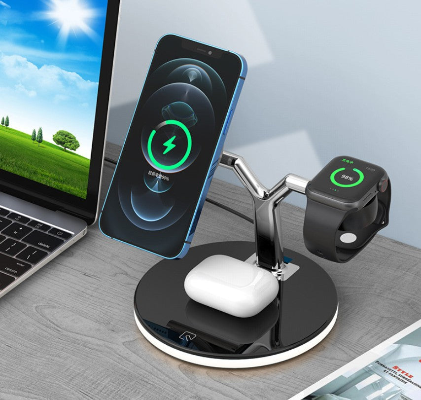 Magsafe desktop magnetic mobile phone holder charger three-in-one wireless charging watch headset