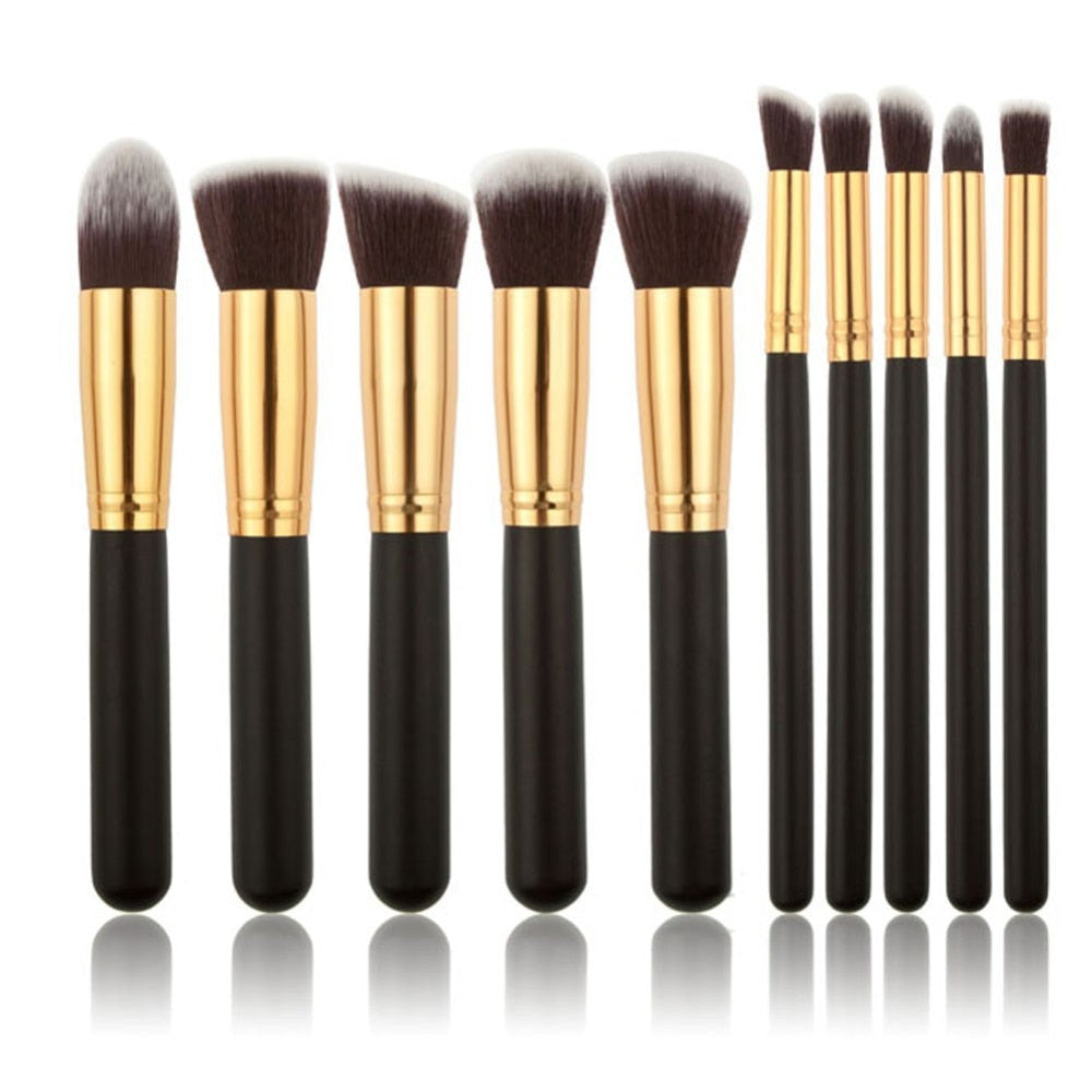 10 Pcs Silver/Golden Makeup Brushes Set Cosmetics Foundation Blending Blush Makeup Tool Powder Eyeshadow Cosmetic Set