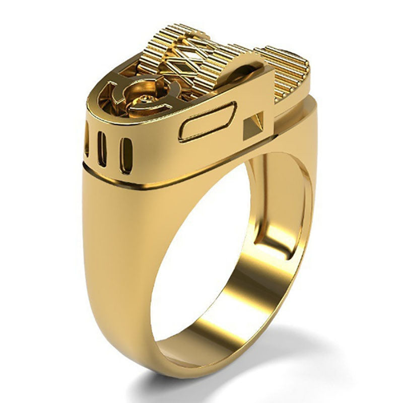 Creative Lighter Style Ring Euro American Punk Style Punk Plated 14k Gold Men's Ring