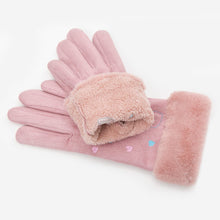 Load image into Gallery viewer, Women&#39;S Gloves Winter Warm Color Suede Five Fingers Gloves Cute With Embroidered Heart Autumn Plus Velvet Thick Touch Screen
