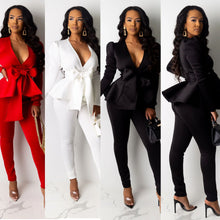 Load image into Gallery viewer, Women Ruffles Bow Blazers Pants Suit 2 Two Piece Set
