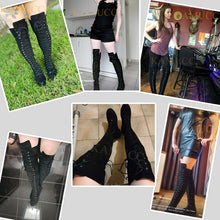 Load image into Gallery viewer, Fashion Women Cross Strap Suede Leather Boots  Knee High Thick Sole
