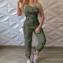 Load image into Gallery viewer, New Style Women Solid Color Cargo Jumpsuit with Waistband Square Collar Sleeveless Overalls
