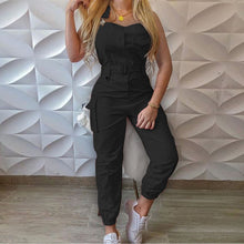 Load image into Gallery viewer, New Style Women Solid Color Cargo Jumpsuit with Waistband Square Collar Sleeveless Overalls
