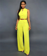 Load image into Gallery viewer, women Europe new single-breasted high waist belt wide-legged pants jumpsuits
