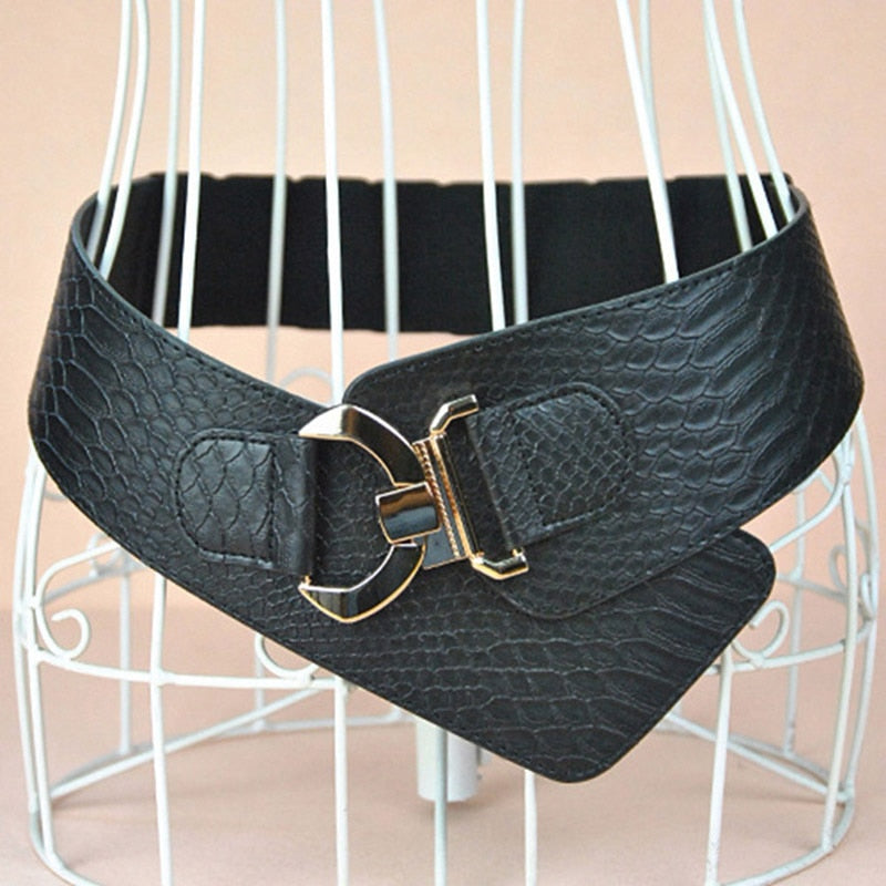 Elastic Women Wide Belt Fashion Cinch Belt Cummerbund Suitable For Dress Coat Metal Litchi Pattern Wide Waist Belts