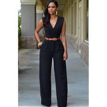 Load image into Gallery viewer, Women sashes high waist v-neck loose wide leg pants summer jumpsuit Casual Rompers
