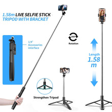 Load image into Gallery viewer, 1580mm New Wireless Selfie Stick Tripod Foldable Monopod With Fill light For Gopro Action Cameras Smartphones Selfie
