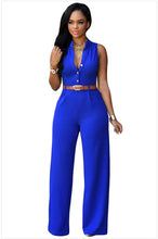 Load image into Gallery viewer, women Europe new single-breasted high waist belt wide-legged pants jumpsuits
