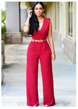 Load image into Gallery viewer, Women sashes high waist v-neck loose wide leg pants summer jumpsuit Casual Rompers
