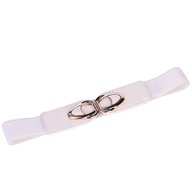 Fashion PU Leather Elastic Wide Belts for Women Stretch Thick Waist Dress