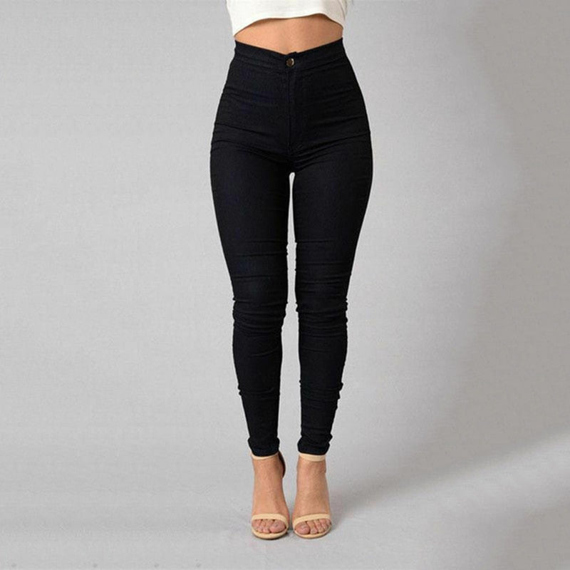 Women's Fashion Plain Color Skinny Jeans Zipper  Casual High Waist Jeggings