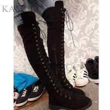 Load image into Gallery viewer, Fashion Women Cross Strap Suede Leather Boots  Knee High Thick Sole
