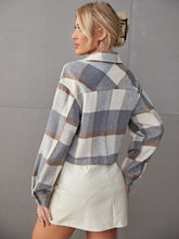 Load image into Gallery viewer, Women Coat Lapel Plaid Single-Breasted Short Coat Autumn Plaid Print Drop Shoulder Crop
