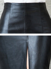 Load image into Gallery viewer, Aachoae Black PU Leather Skirt High Waist Bodycon Split Skirt Office Pencil Skirt Knee Length
