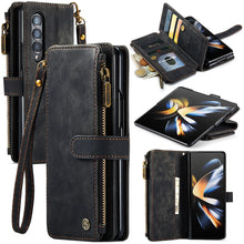 Load image into Gallery viewer, Samsung Galaxy Z Fold 3/4 Wallet Case,Durable PU Leather Magnetic Wallet Flip Lanyard Strap Wristlet Zipper Card Holder Case
