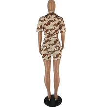 Load image into Gallery viewer, Street Camouflage Women Set Short Sleeve Pocket Front Shirt and Cargo Shorts Two 2Piece Set
