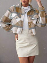 Load image into Gallery viewer, Women Coat Lapel Plaid Single-Breasted Short Coat Autumn Plaid Print Drop Shoulder Crop
