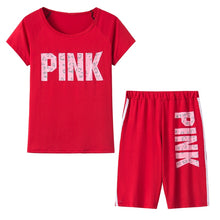 Load image into Gallery viewer, Casual Pink Letter Print Women Two Piece Set New Summer T-Shirts And Skinny Pants
