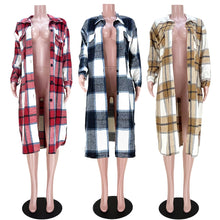 Load image into Gallery viewer, ANJAMANOR Elegant Fashion Checkered Coat Women Autumn Winter Clothing Single Breasted Long Flannel Plaid Jacket
