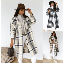 Load image into Gallery viewer, Women Plaid Printed Warm Jacket Autumn Winter New Fashion Casual Long Overcoat Pop Lapel Lady Single Breasted Shirt Coats
