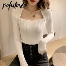 Load image into Gallery viewer, Women Sweater Pullover Long Sleeve Top Square Collar Casual Fashion Sexy Knitwear Sweater Tops
