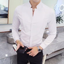 Load image into Gallery viewer, Men long sleeve shirts/ High quality Stand collar pure cotton Business shirts/Plus size S-5XL

