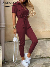 Load image into Gallery viewer, Women New Casual Lapel Lace-up Jumpsuit  One Pieces Bodysuit
