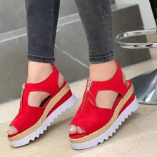 Load image into Gallery viewer, Fashion Peep Toe Women&#39;s  Solid Color Wedges Casual Sandal Shoes Zip Sewing
