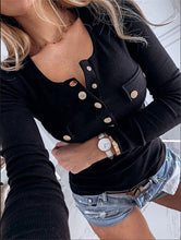 Load image into Gallery viewer, Autumn Women Long Sleeved Casual Button TLadies Slim Fit Pure Color Tops
