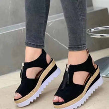 Load image into Gallery viewer, Fashion Peep Toe Women&#39;s  Solid Color Wedges Casual Sandal Shoes Zip Sewing
