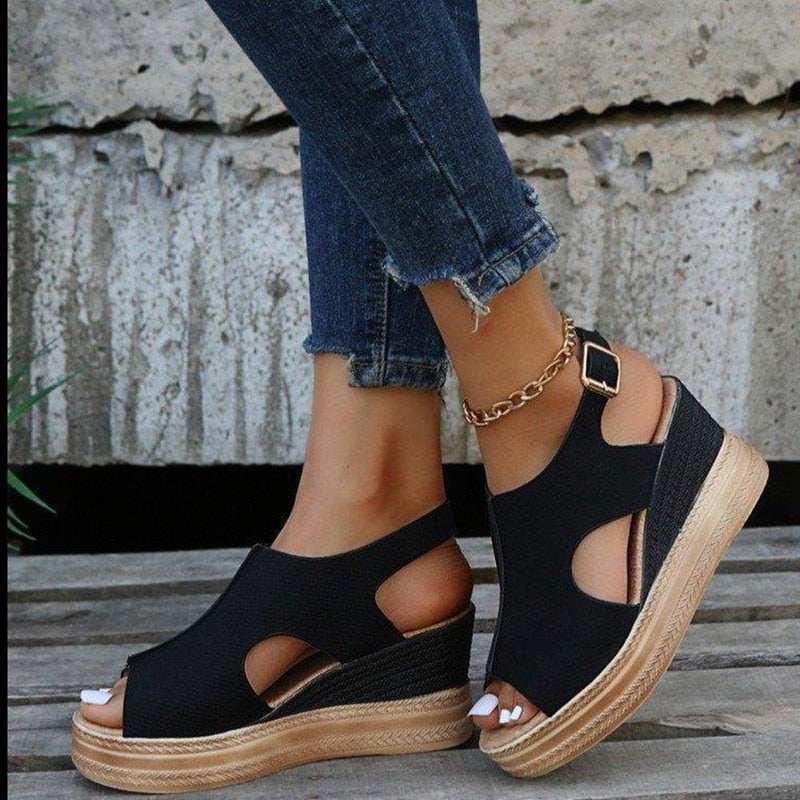 women's casual wedge line buckle open toe  summer wedge sandals