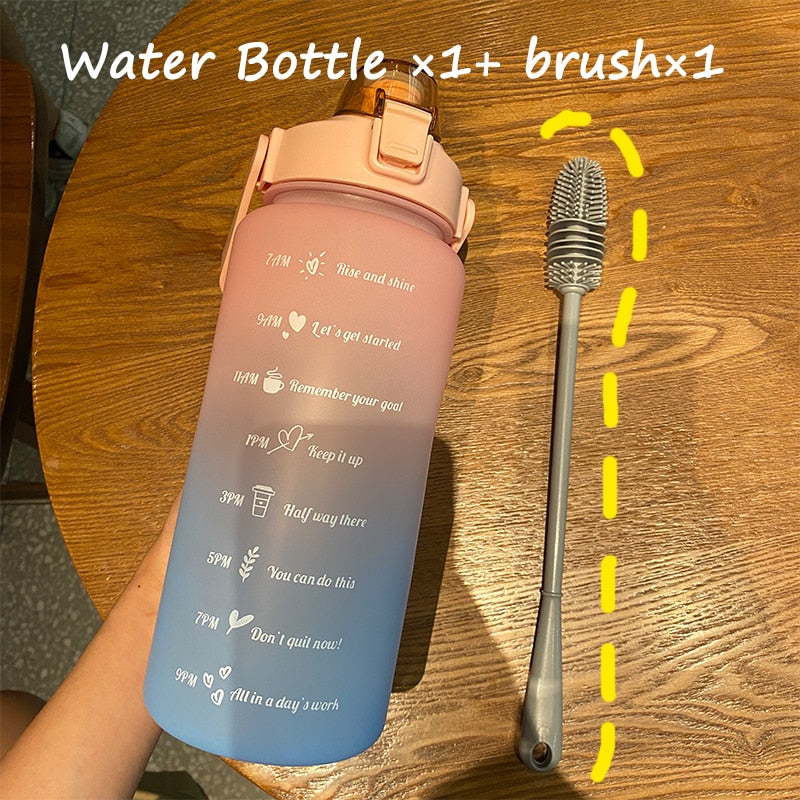 2l Large Capacity Water Bottle Straw Cup Plastic Water Cup Time Scale