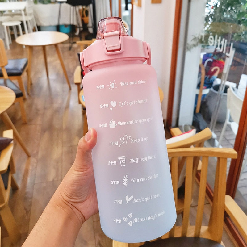 2 Liters Water Bottle Motivational Drinking  Sports Water Bottle With Time Marker Stickers Portable Reusable Plastic Cups