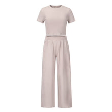 Load image into Gallery viewer, Casual Women Tracksuit Two Piece Sets Summer Solid Short Sleeve T-shirt Wide Leg Pants Suit
