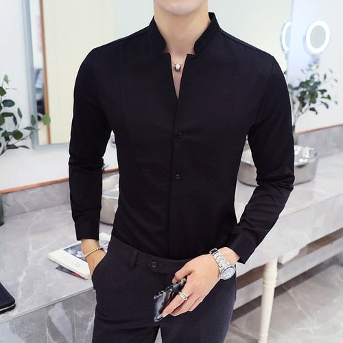 Men long sleeve shirts/ High quality Stand collar pure cotton Business shirts/Plus size S-5XL