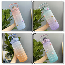 Load image into Gallery viewer, 2L Capacity Straw Cup Time Scale Water Bottle Plastic Frosted High Temperature Outdoor Sports
