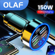 Load image into Gallery viewer, Olaf USB C Car Charger 150W Fast Charging Adapter for iPhone 14 Samsung Huawei Xiaomi 5 Ports Type C Car Phone Charger PD QC3.0
